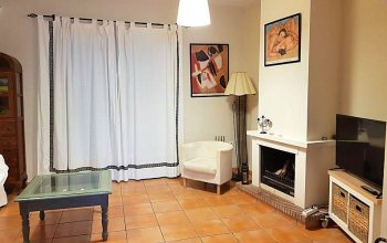 Vista del saln con chimenea y la TV
